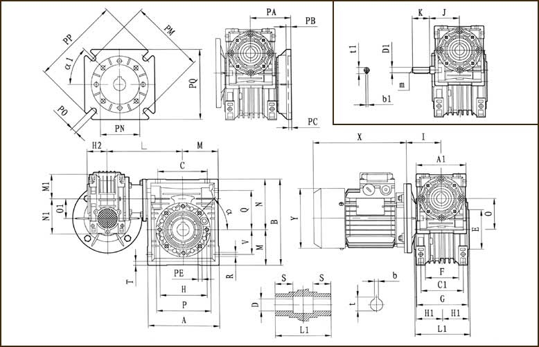 Габаритные и присоединительные размеры мотор-редукторов DRV